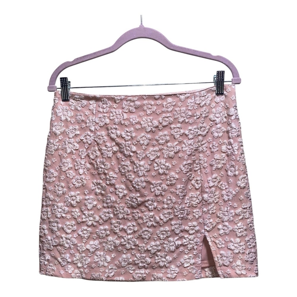 Wild Fable Pink White Floral Embroidered Slit Mini Skirt Women's Size 12
